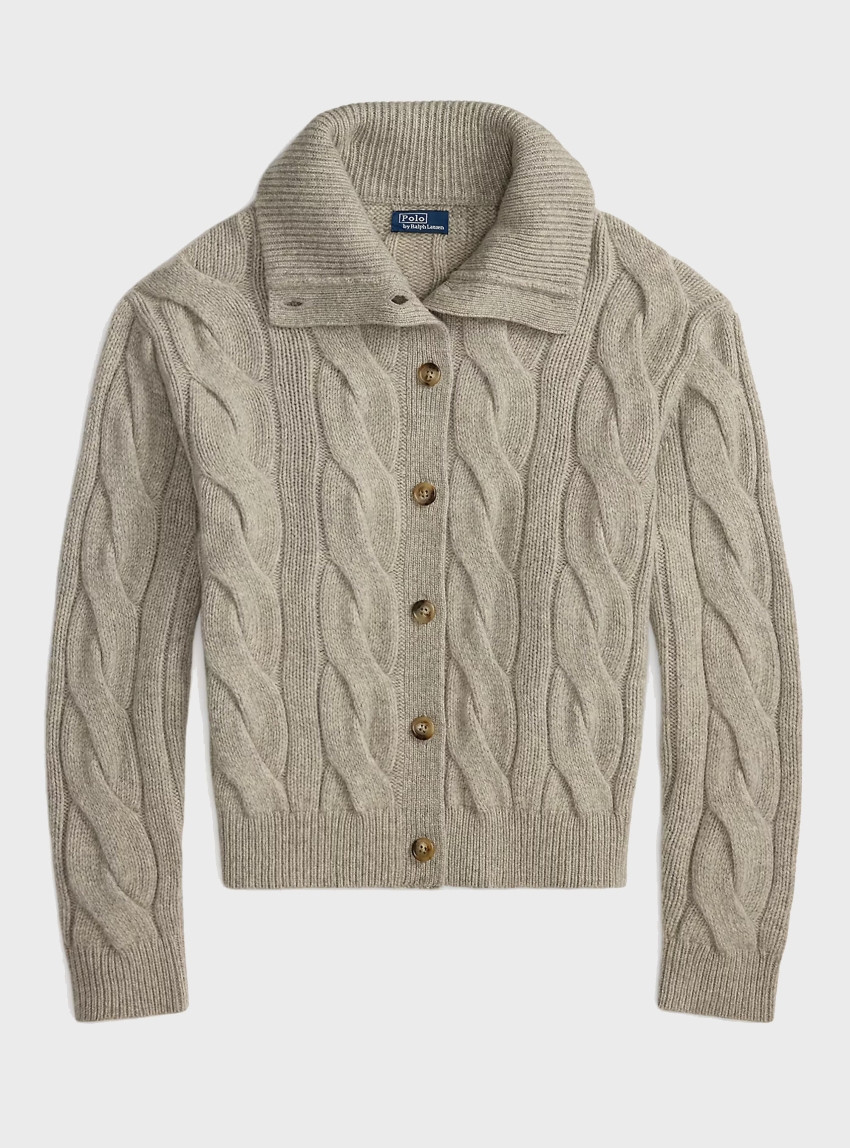 Polo Ralph Lauren Cable Wool-Cashmere Cardigan - Light Grey Melange