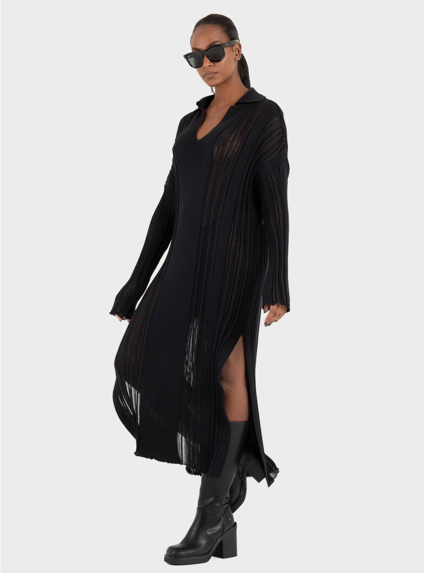 Ioanna Kourbela Knit Polo Collar Midi Dress – Winter Archetypes - Black