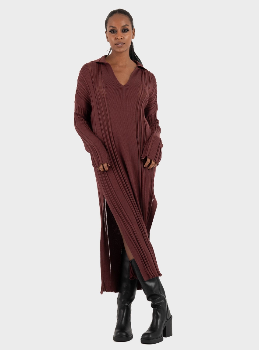 Ioanna Kourbela Knit Polo Collar Midi Dress – Winter Archetypes - Bordeaux