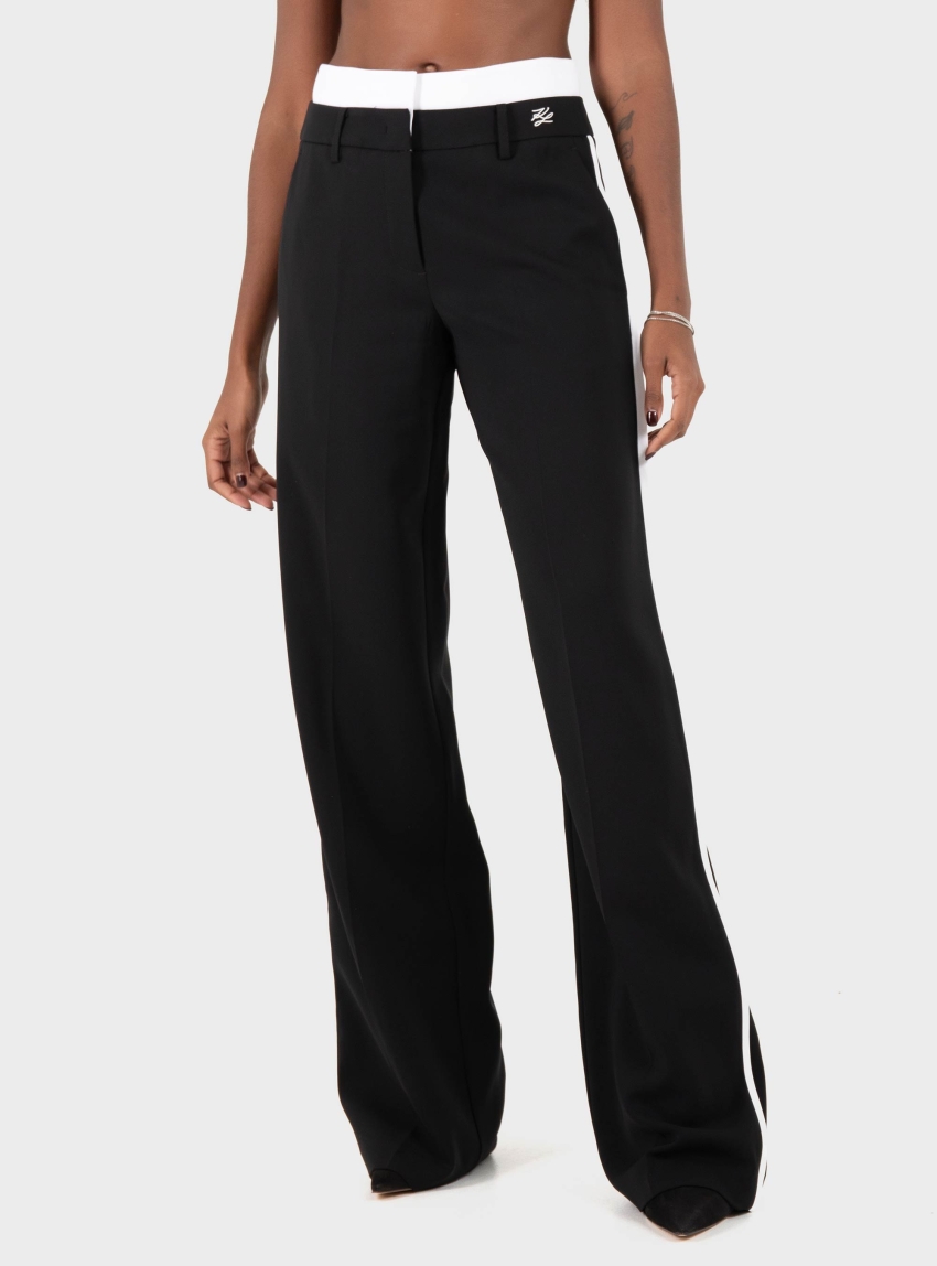 Karl Lagerfeld Contrast Waistband Pants - Black & White