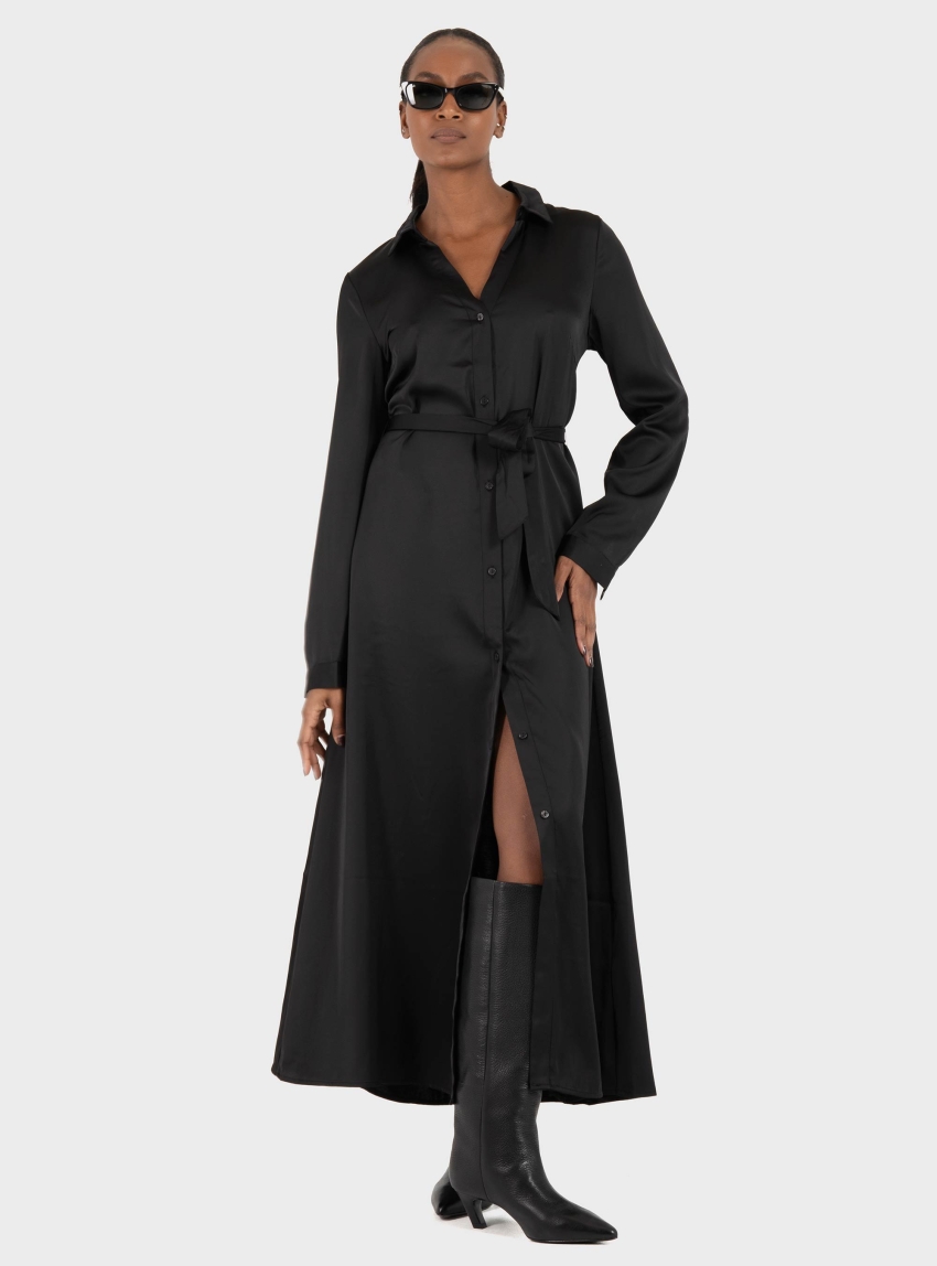 Only Mika Satin Long Dress - Black