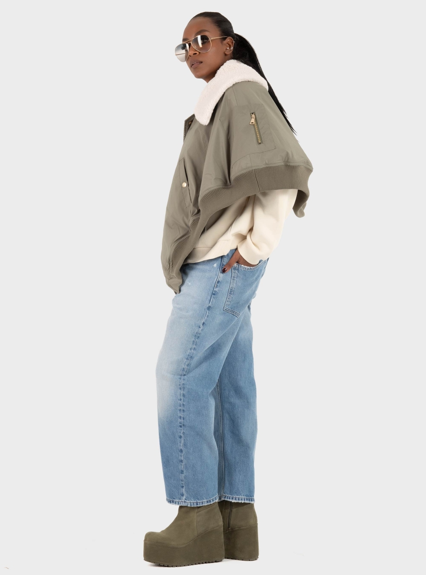 Souvenir Short Bomber Style Cape - Light Olive