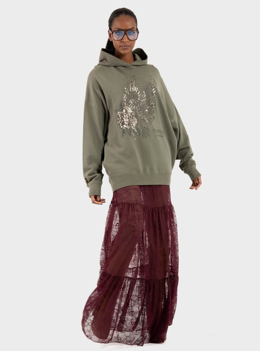 Superdry Tattoo Embellish Oversize Hoodie - Olive 