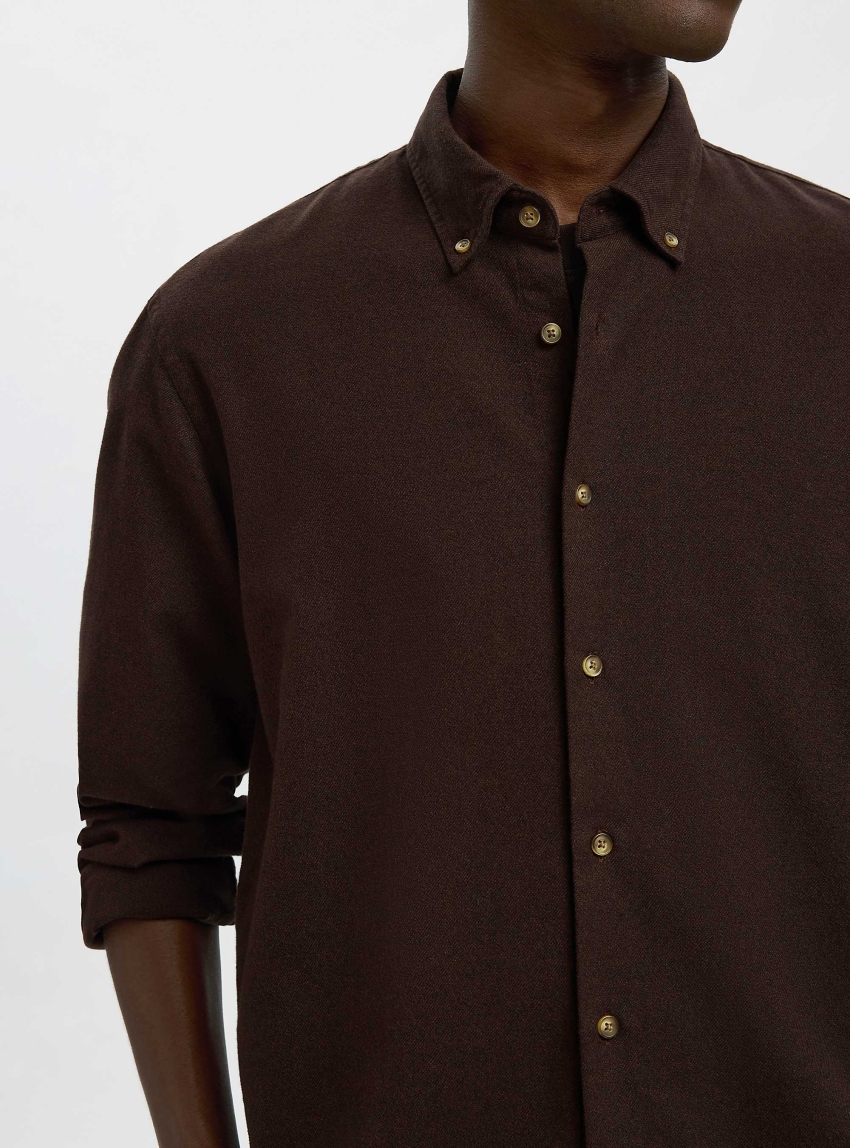 Selected Regnoah Mix Button Down Shirt - Dark Brown