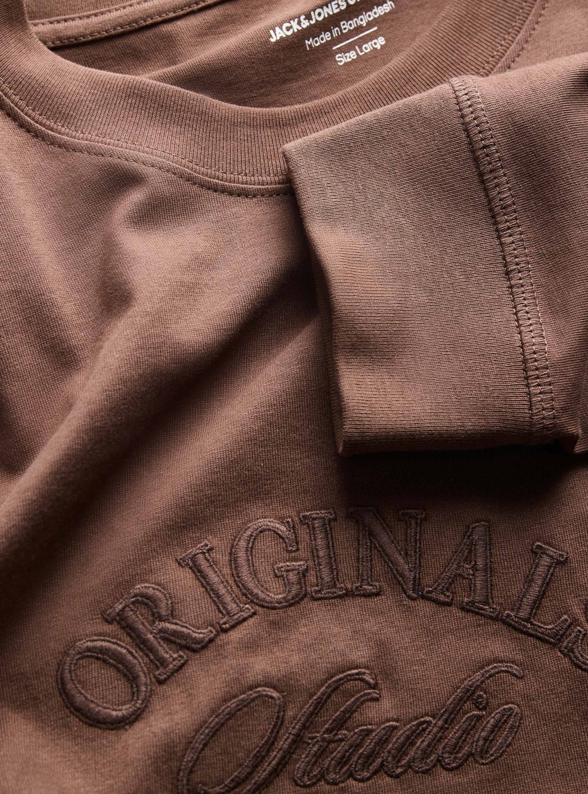 Jack & Jones Bleecker Branding Long Sleeve Tee - Brown