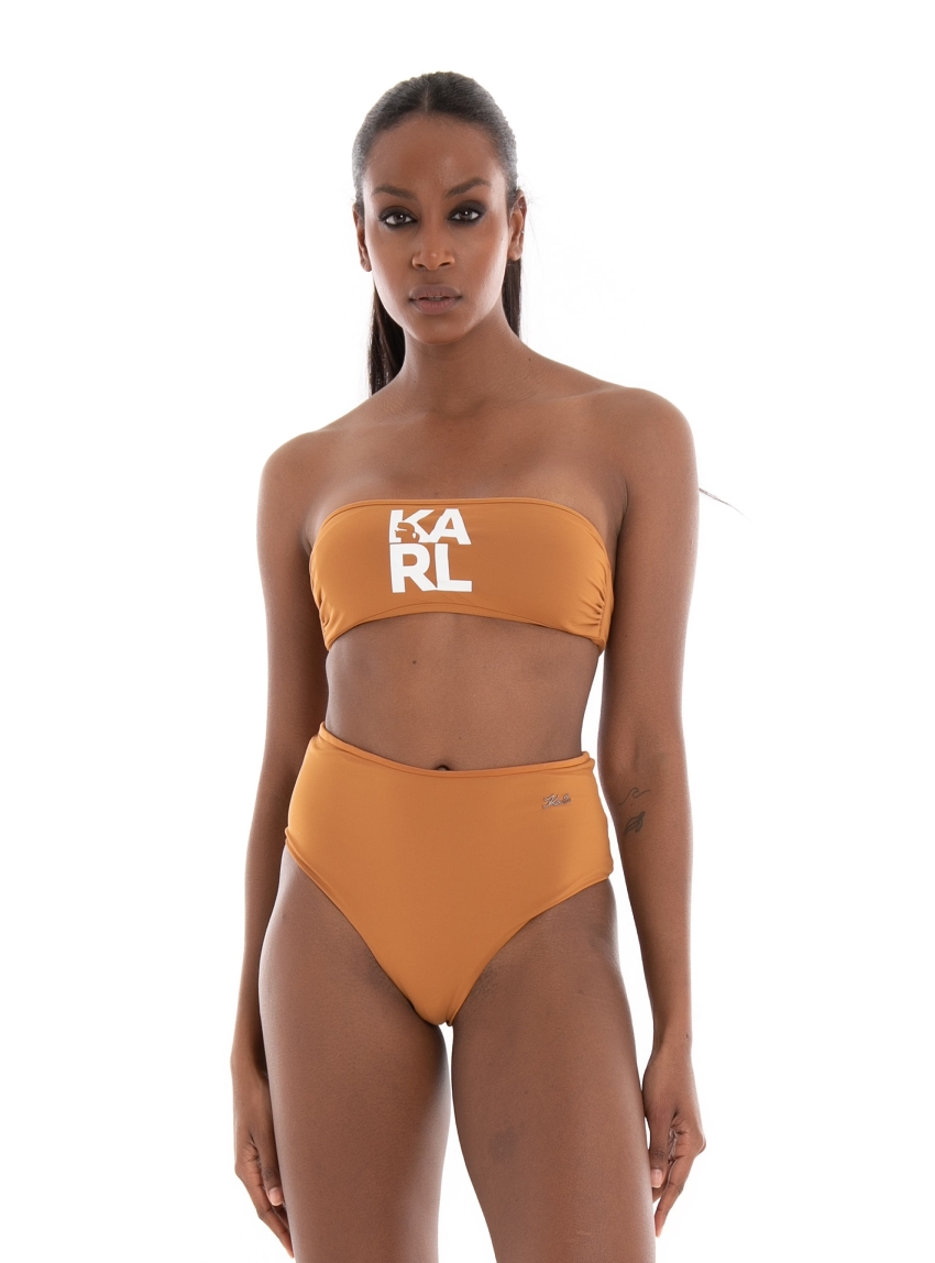 Karl Lagerfeld Printed Logo Bikini Bottom - Brown