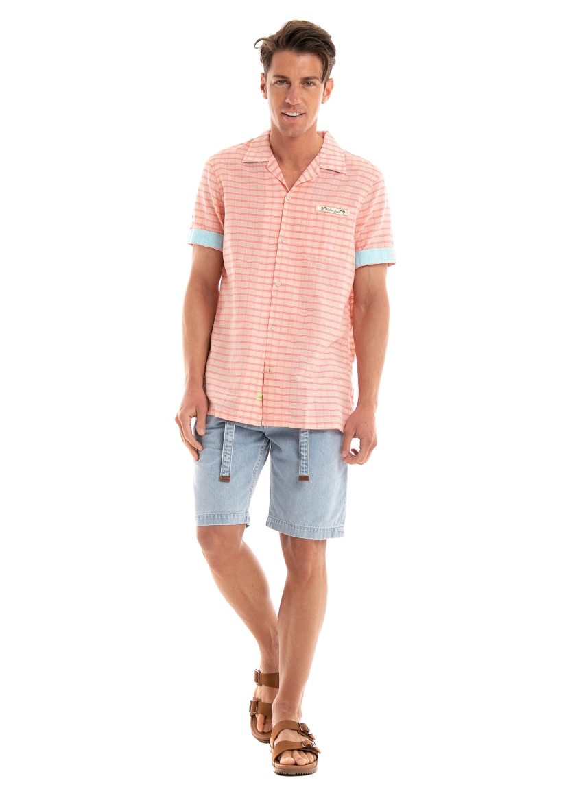Scotch & Soda Lightweight Structured Shortsleeve Shirt - Pink