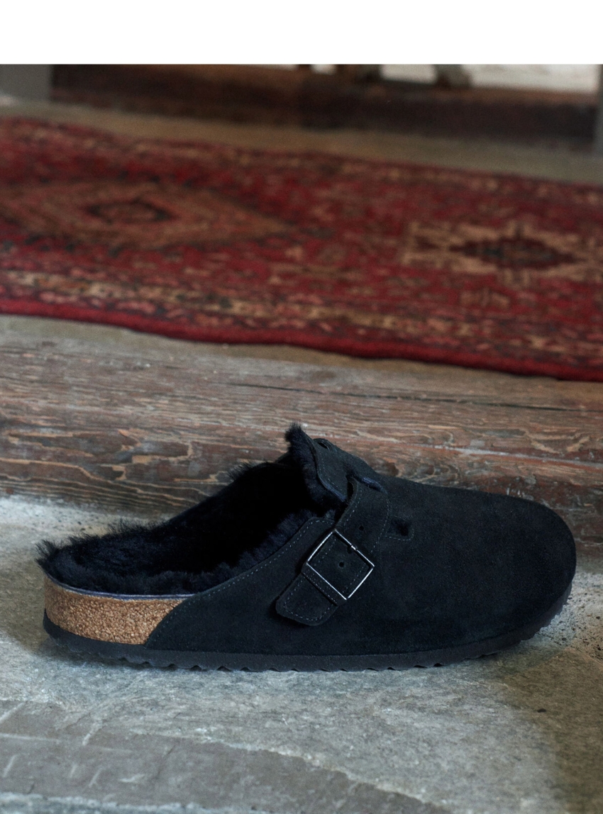 Birkenstock Narrow Fit Slippers Boston Shearling - Black