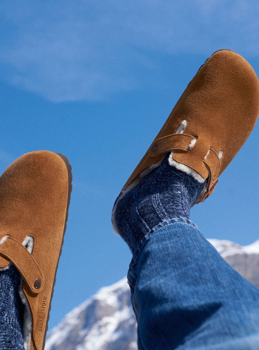 Birkenstock Narrow Fit Slippers Boston Shearling - Cognac