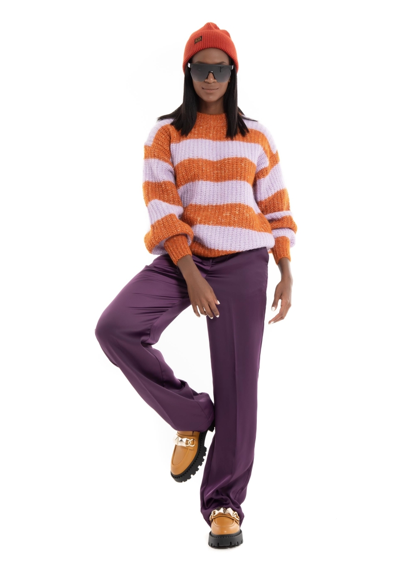 JJXX Mary Satin Regular High Waist Pants - Aubergine