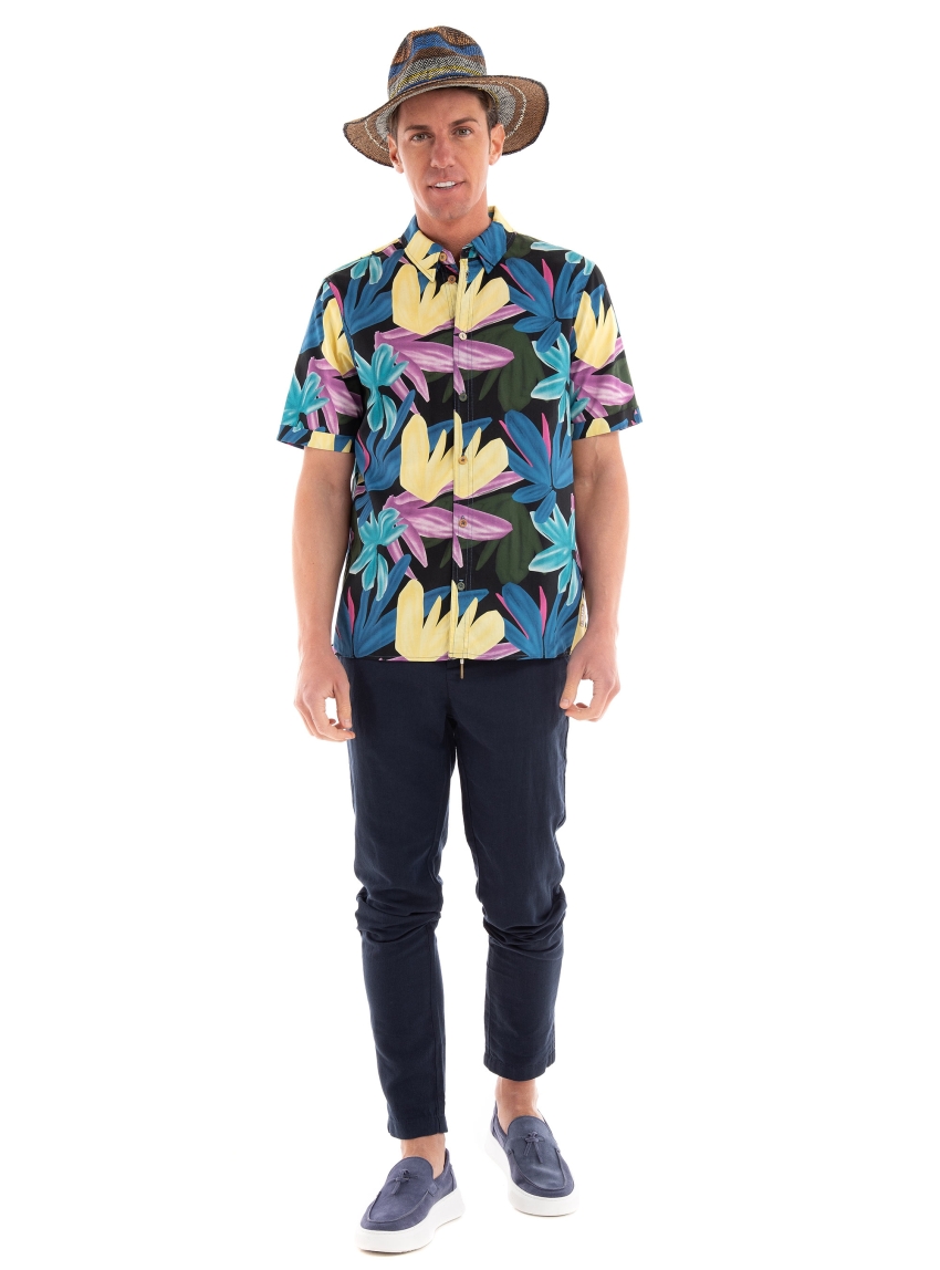 Scotch & Soda Regular-Fit Allover Printed Short-Sleeved Shirt - Blue