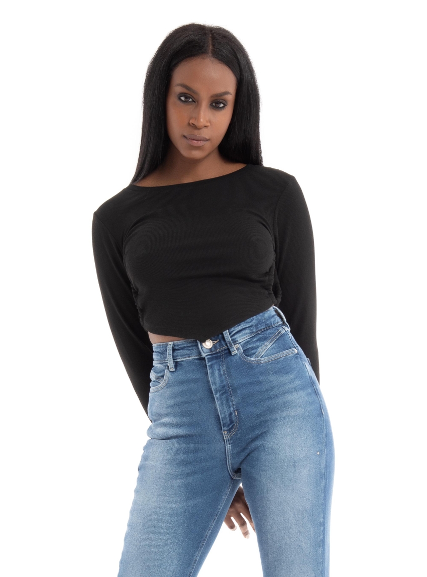 Only Trina Rib Box Top  - Black