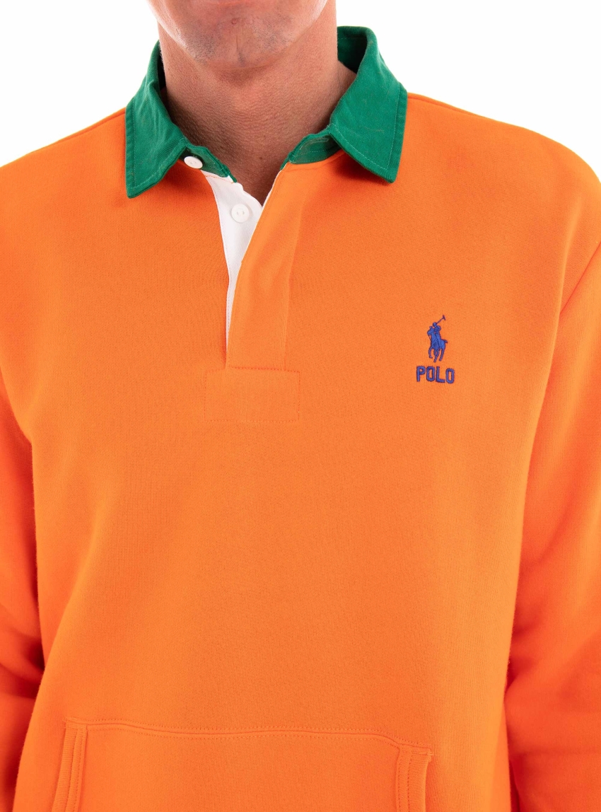 Polo Ralph Lauren Contrast-Collar Fleece Rugby Sweatshirt - Orange