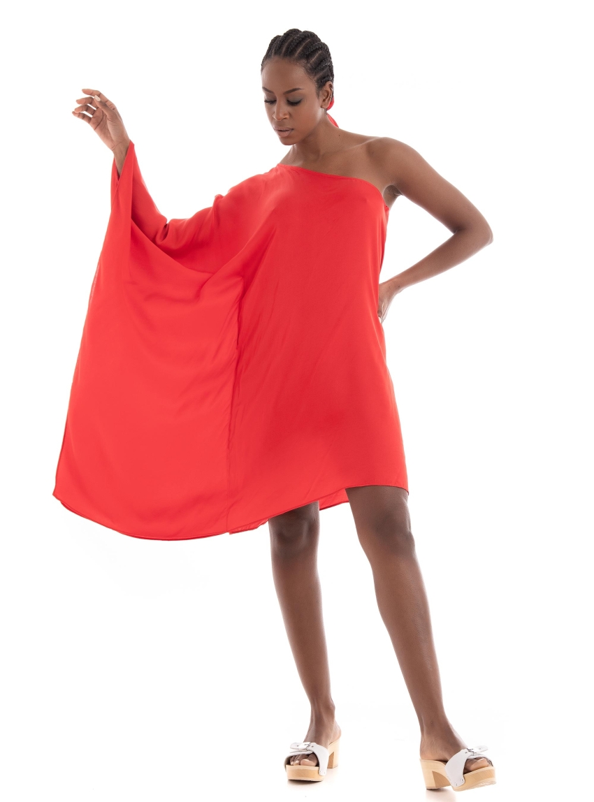 Ioanna Kourbela "Aitherial Drepary'' Mini Dress With One Shoulder - Red