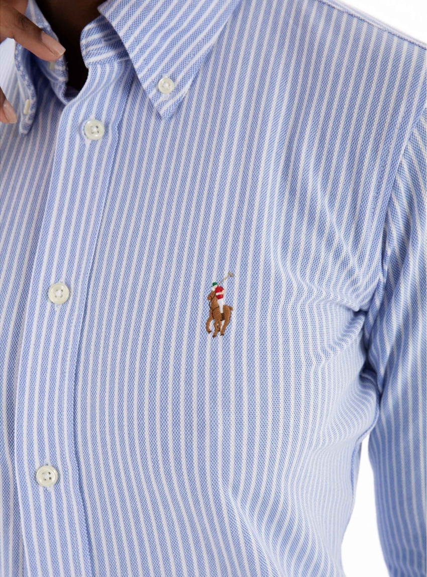 Polo Ralph Lauren Striped Knit Oxford Shirt - Blue