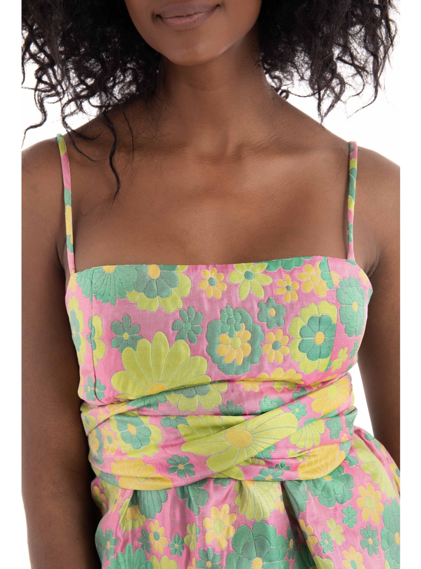 Glamorous Flower Jacquard Dress - Multi Colors