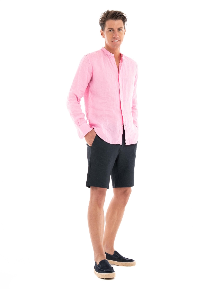 Brouback Slim Fit Linen Mao Shirt - Hot Pink