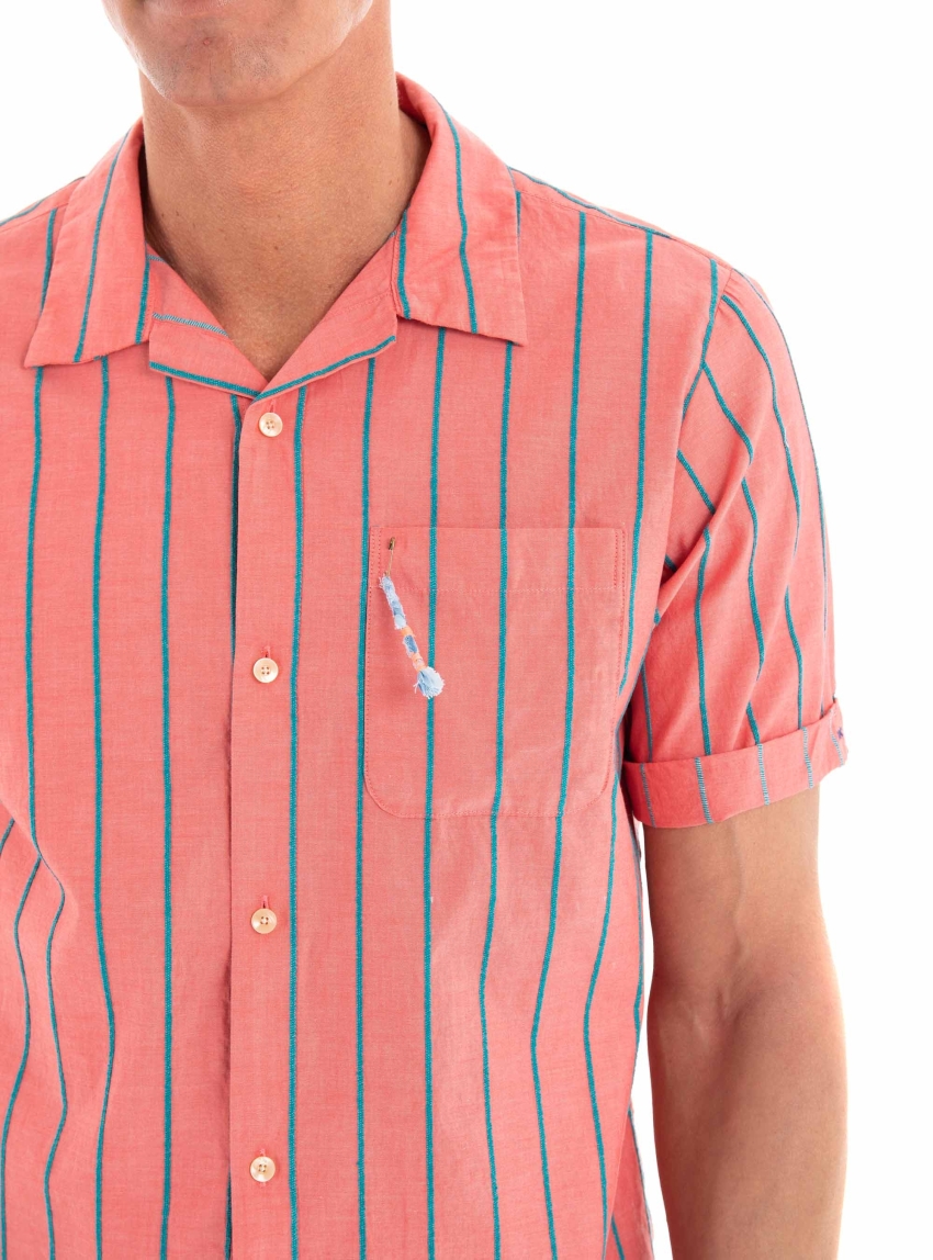 Scotch & Soda Toweling Striped Camp Shirt - Orange Red