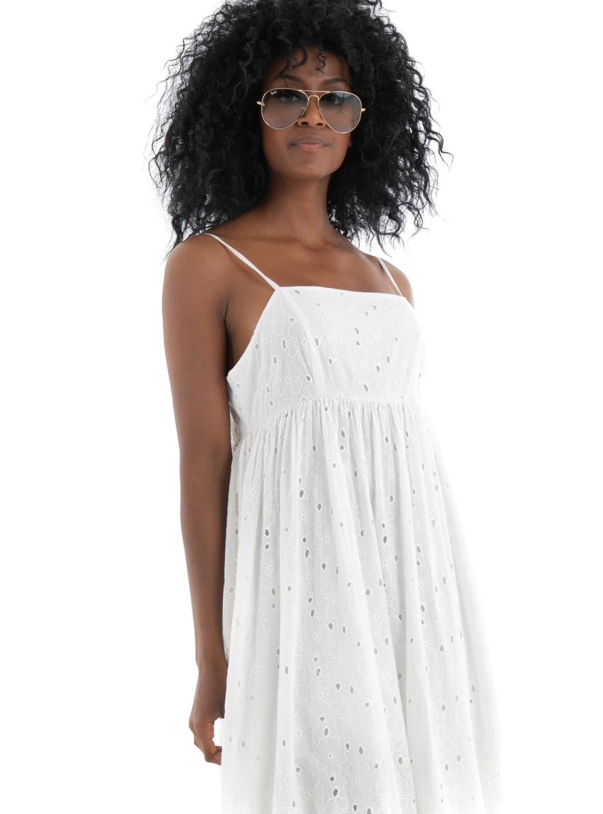 Selected Bonita Maxi Broderi Strap Dress - Off White