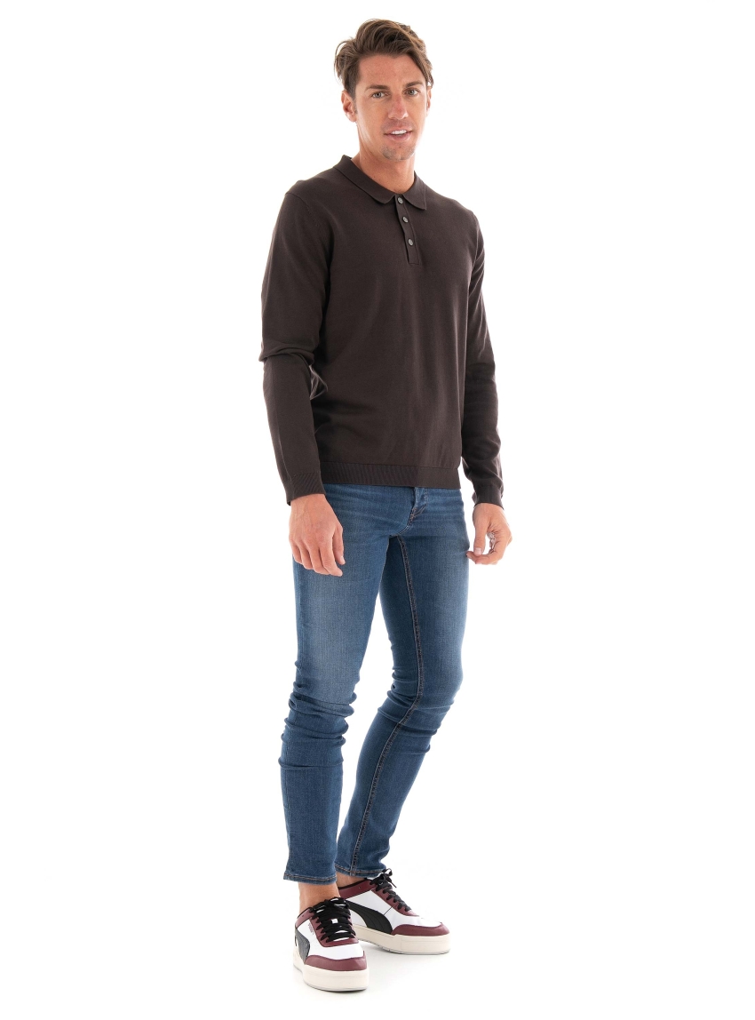 Jack & Jones Premium Igor Knit Polo Shirt - Dark Brown