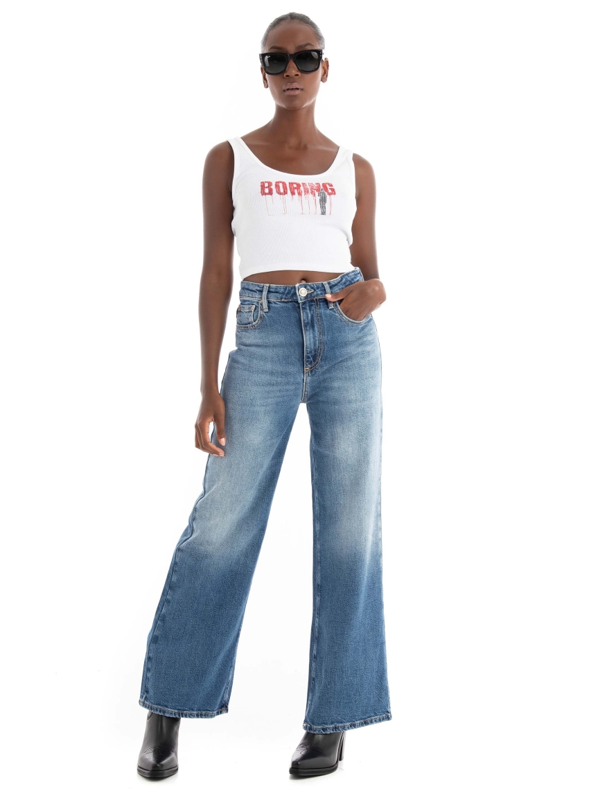 Guess Ankle Wide Leg Jeans - Medium Aged Denim