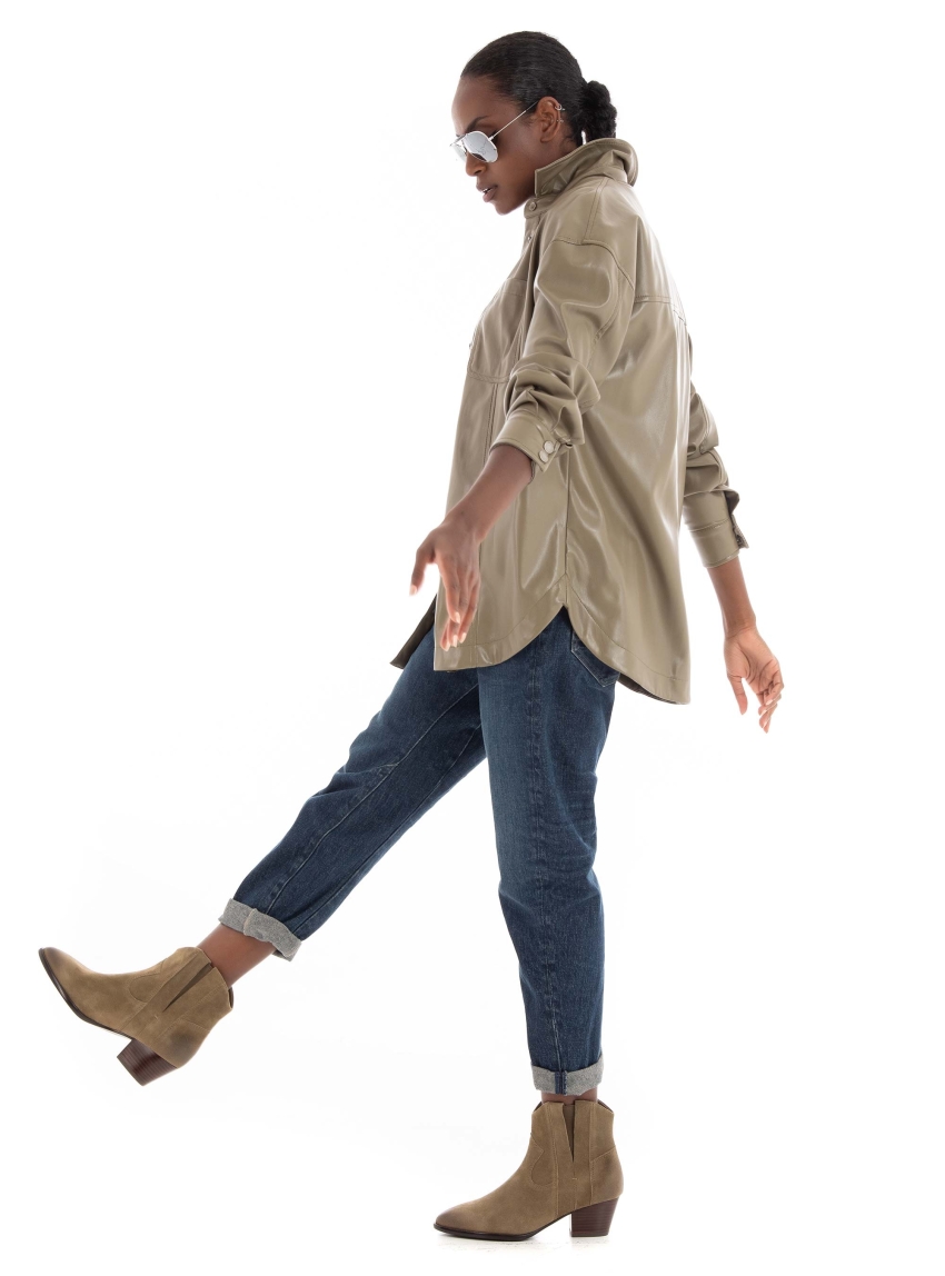 Guess Carola Faux Leather Shirt - Olive 