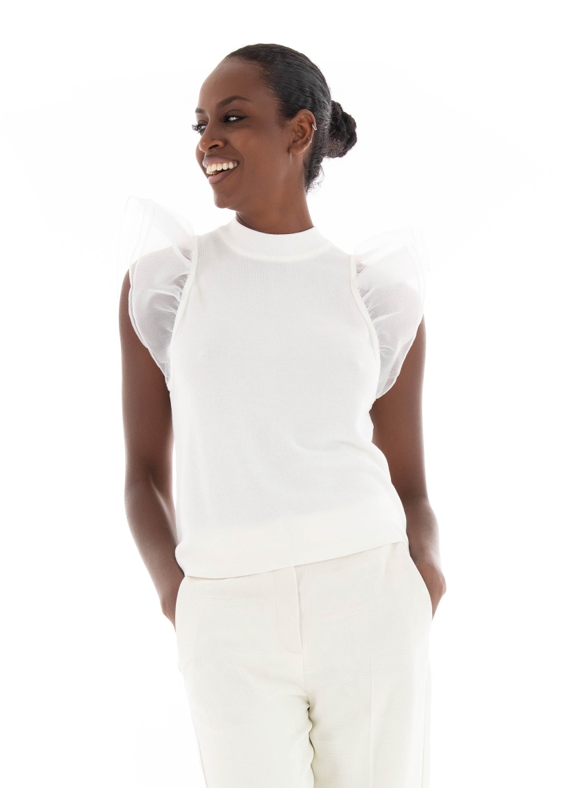 Karl Lagerfeld Puff Sleeve Top - White