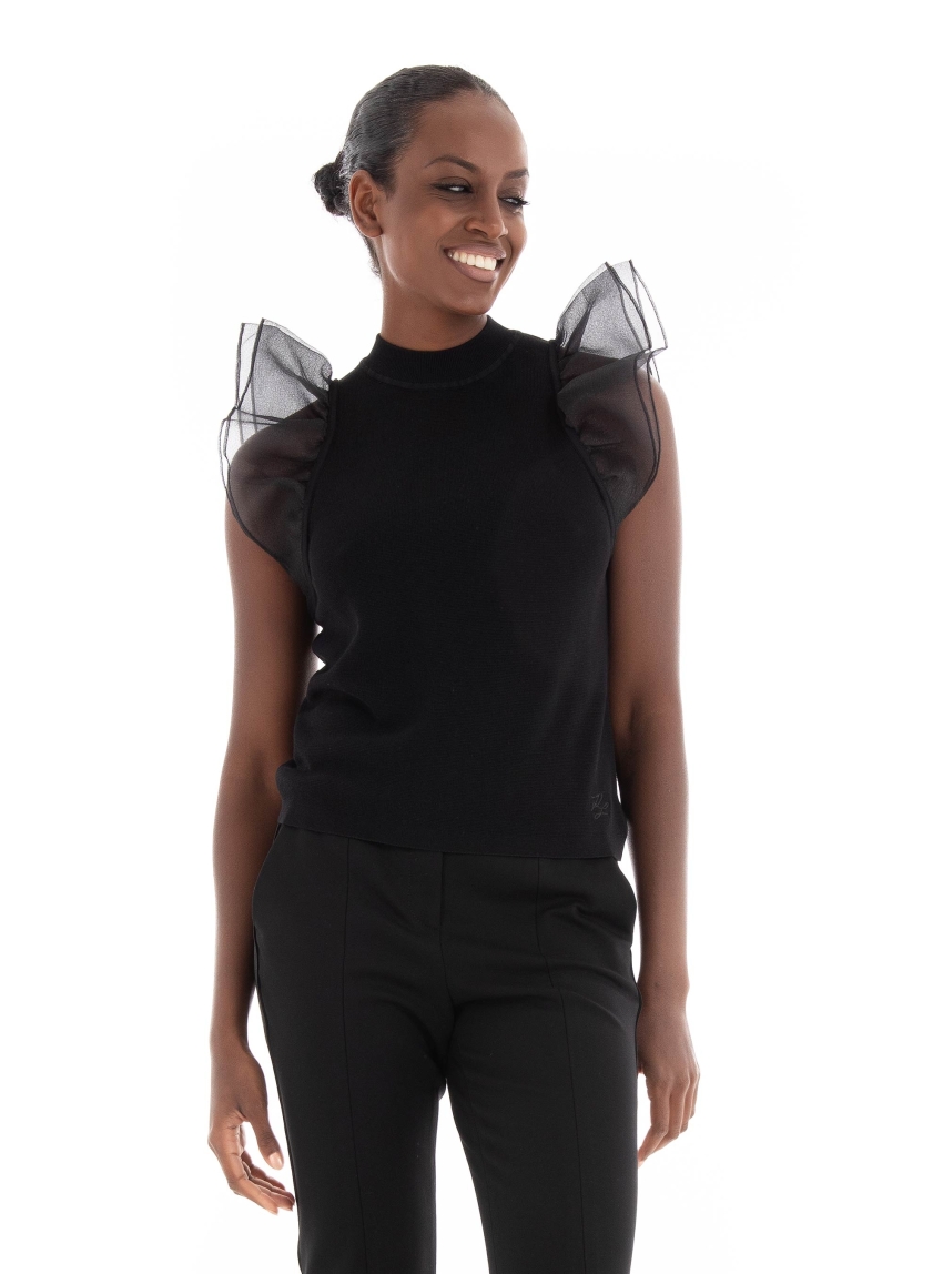 Karl Lagerfeld Puff Sleeve Top - Black