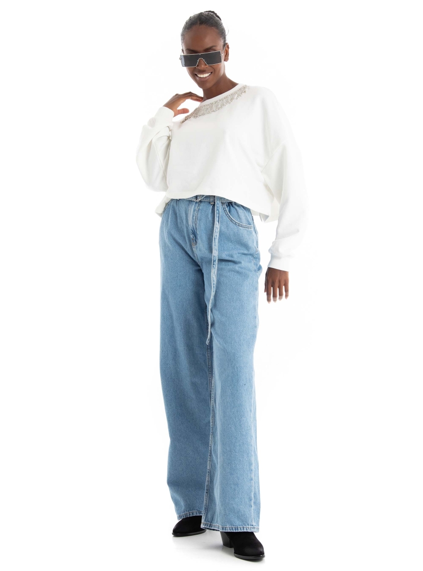 Only Emma High Waist Loose Wide Belt A14 Jeans - Medium Aged Denim