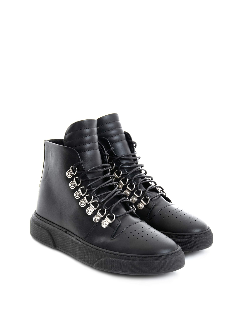 Per La Moda Leather Lace Up Boot - Black