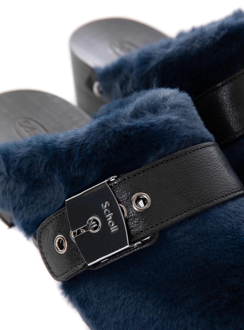Scholl Pescura Robin Fur Clogs - Dark Blue