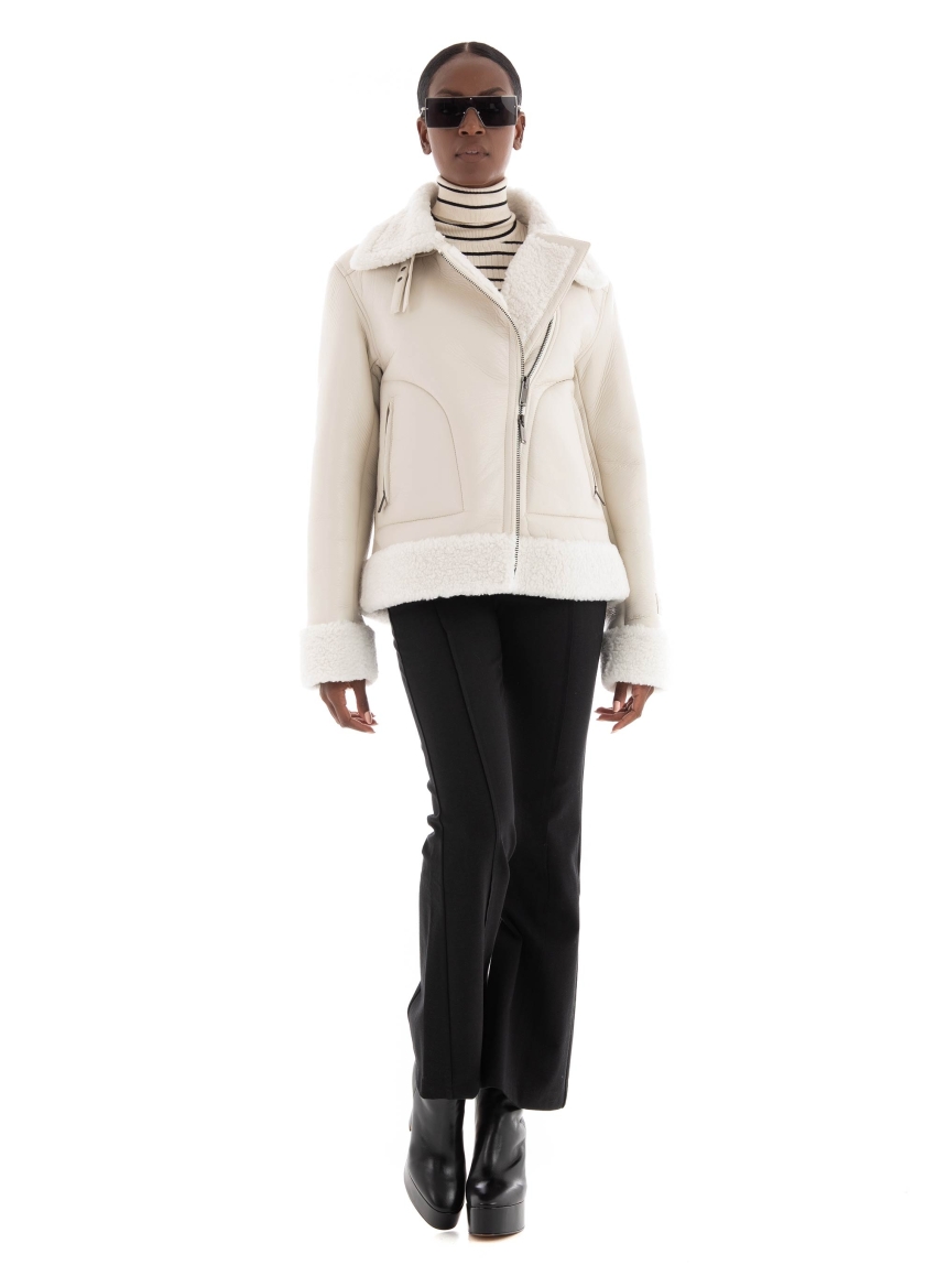 Iceberg Eco-Sheepskin Biker Jacket - Off White