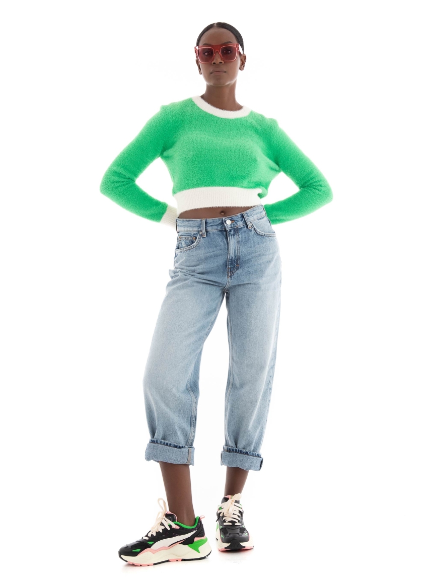 Only Piumo Crop Contrast Knit - Green