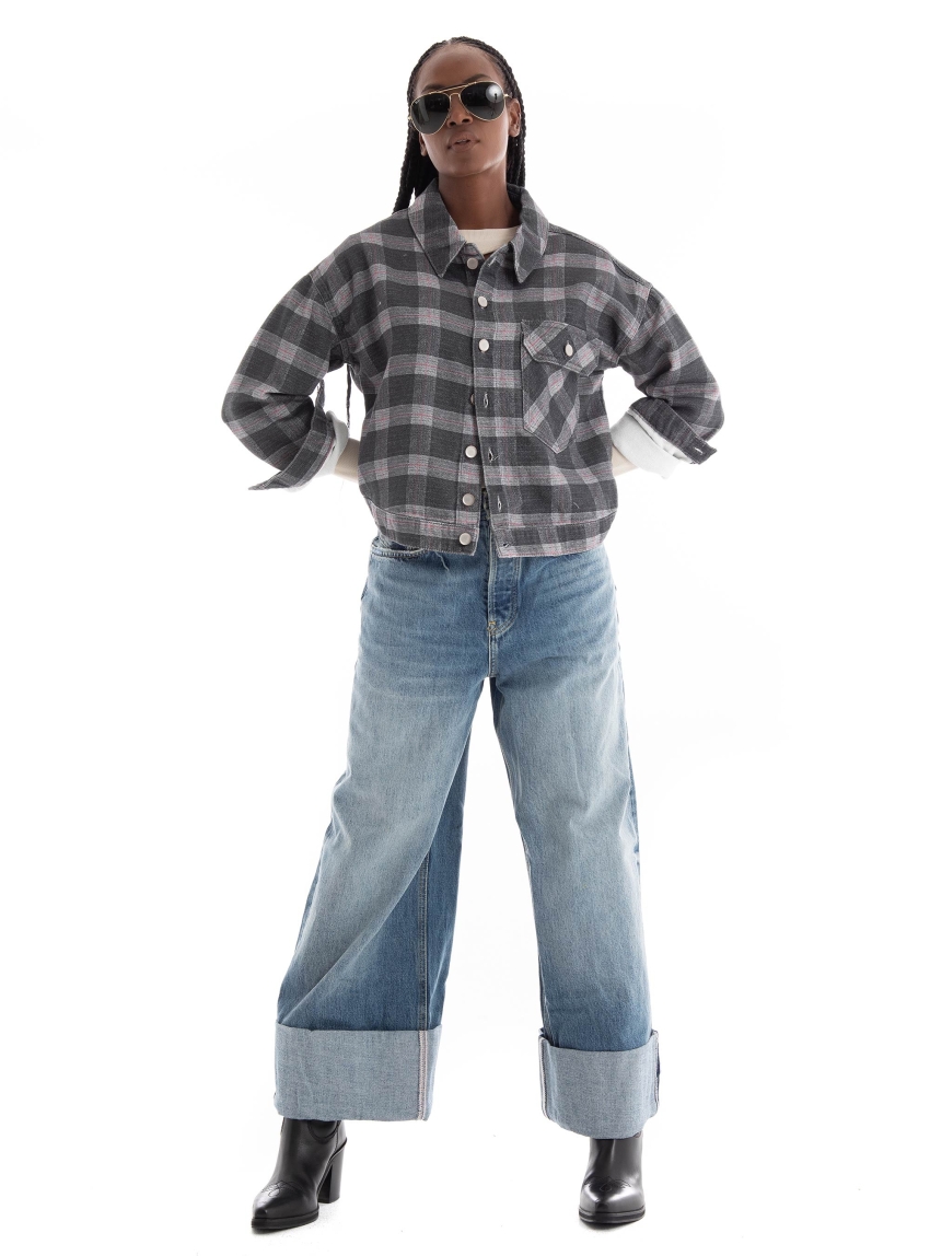 Only Kerstin Check Denim Jacket Mae - Grey