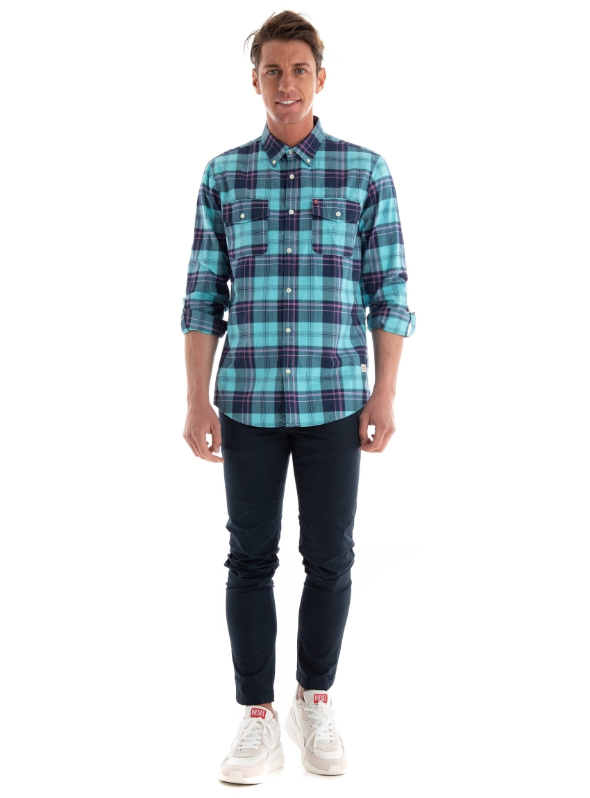 Scotch & Soda Lightweight Flannel Checked Shirt - Blue