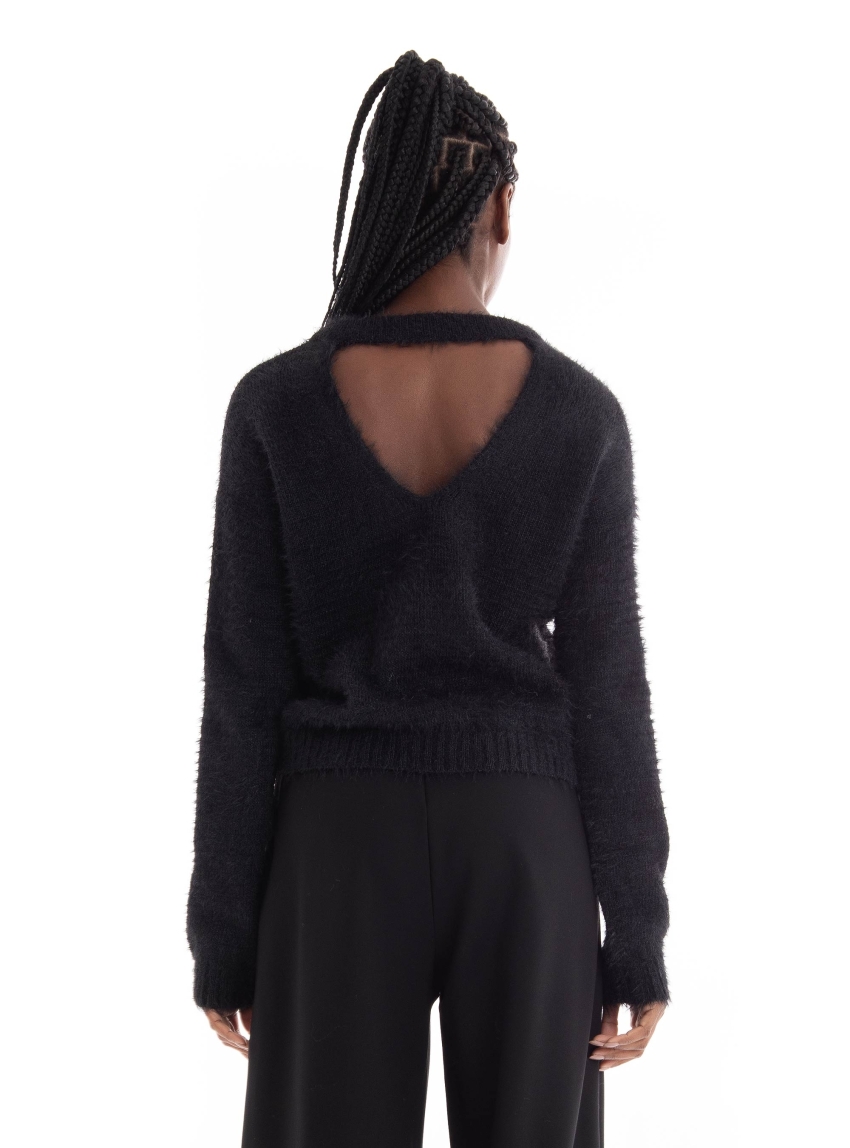 Vero Moda Poilu O-Neck Open Back Knit - Black