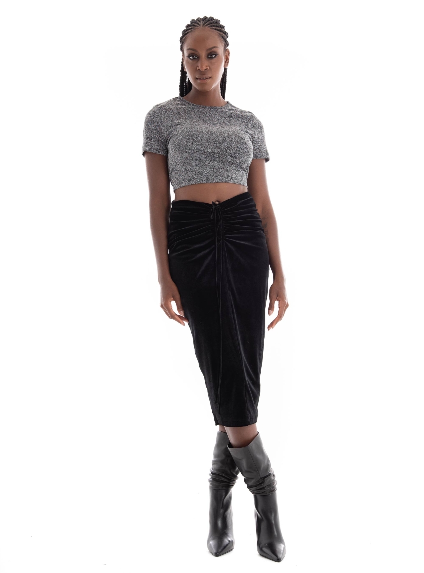 HUGO Velour Pencil Skirt With Gathered Front Details Nykonos - Black