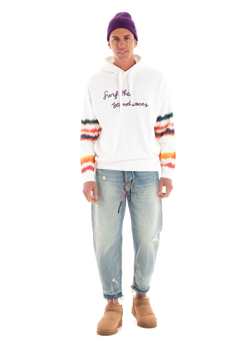 Scotch & Soda Relaxed Fit Raw Edge Astwork Hoodie - Off White