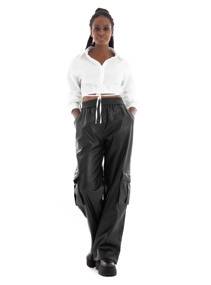 Only Heidi Faux Leather Trackpants - Black