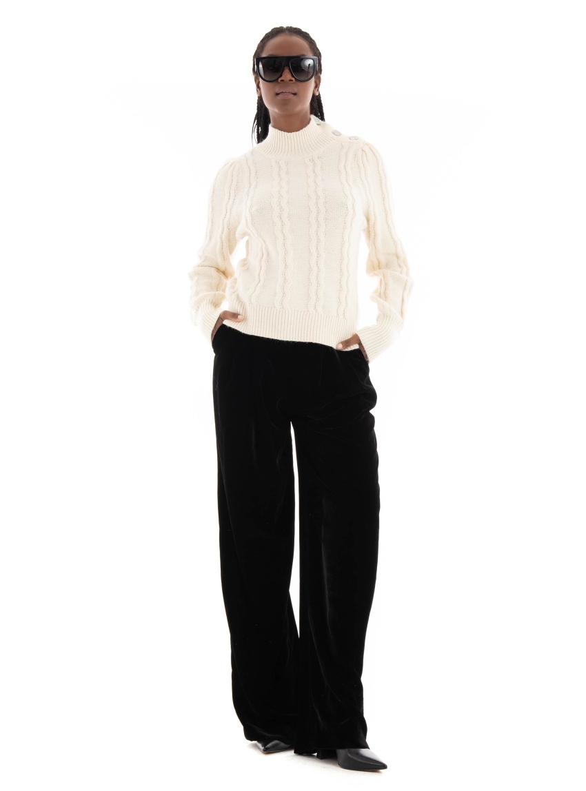 Black & Black Velvet Pants - Black