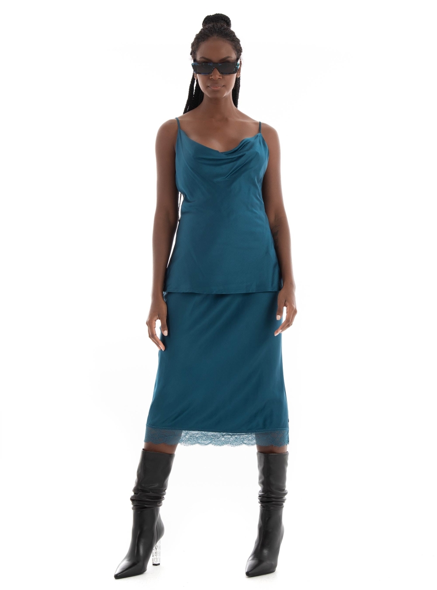 Scotch & Soda Satin High Rise Midi Skirt - Teal