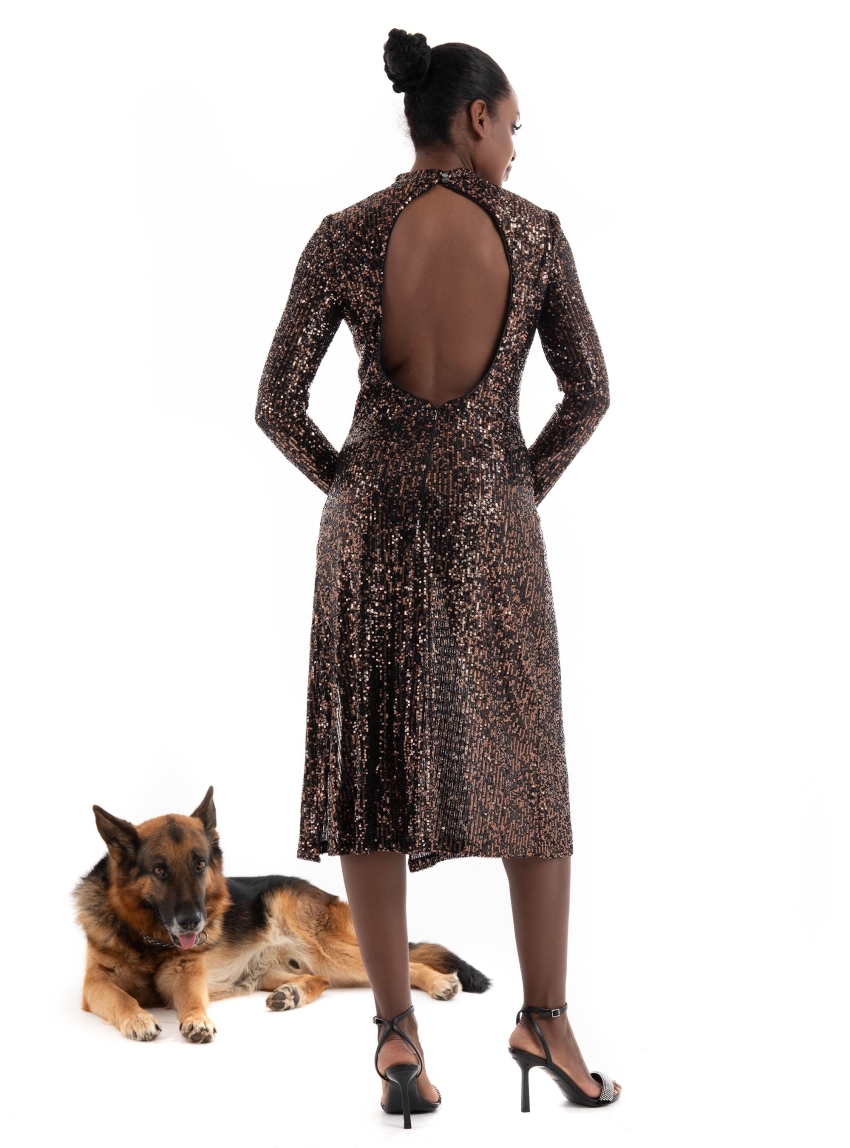 Superdry D5 Backless Sparkly Midi Dress - Copper Brown