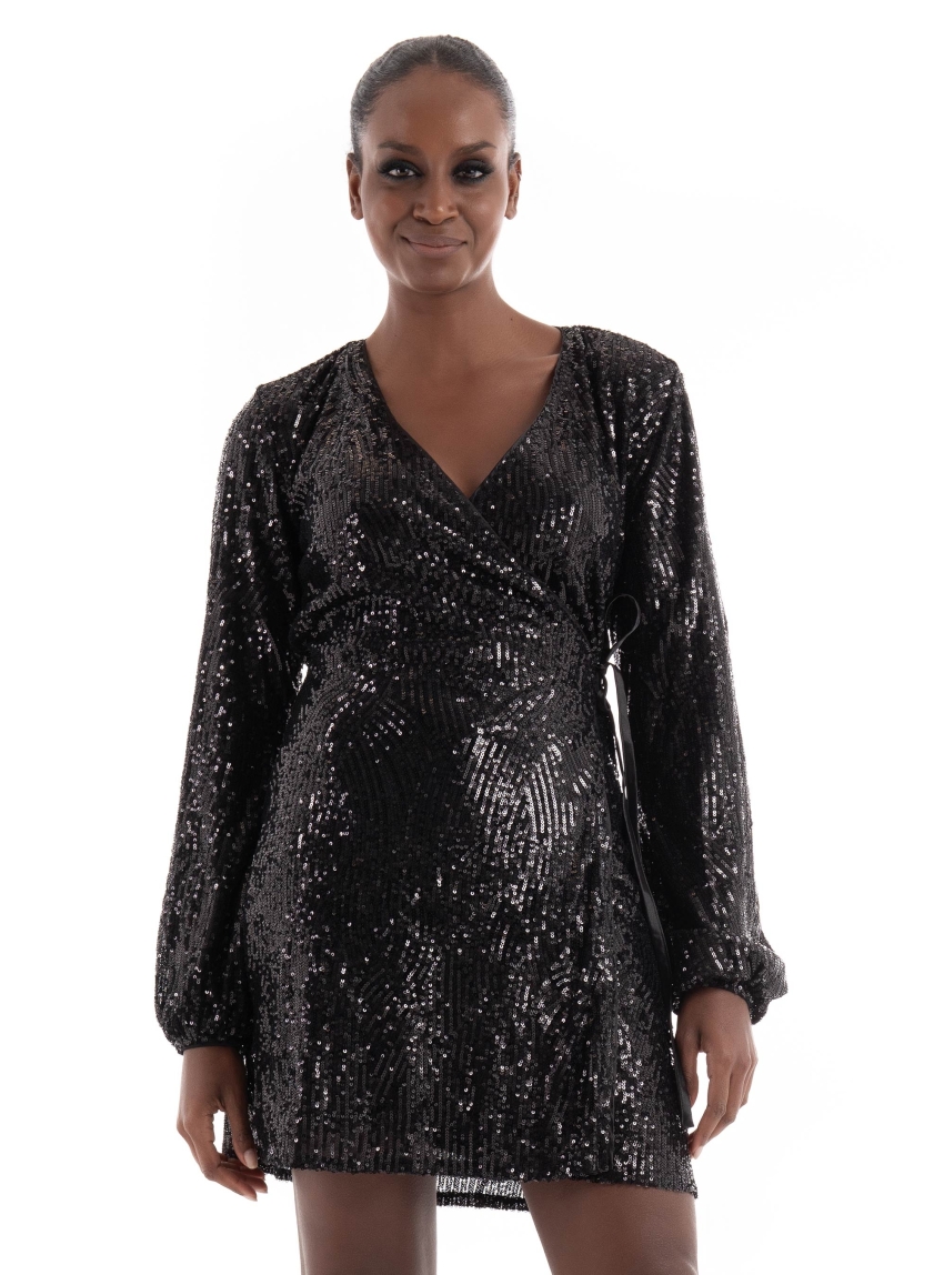 Superdry Sequin Wrap Mini Dress - Black & White