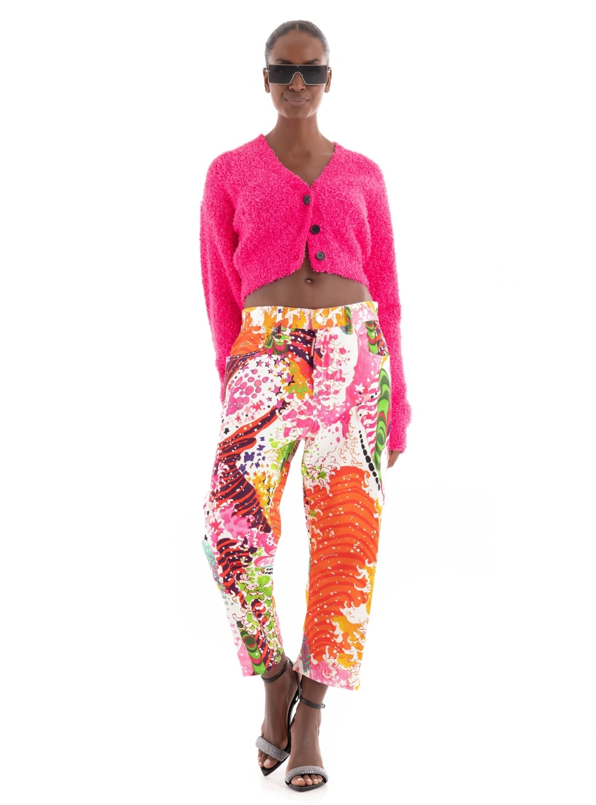 Karl Lagerfeld Classic Cropped Cardigan - Fuchsia