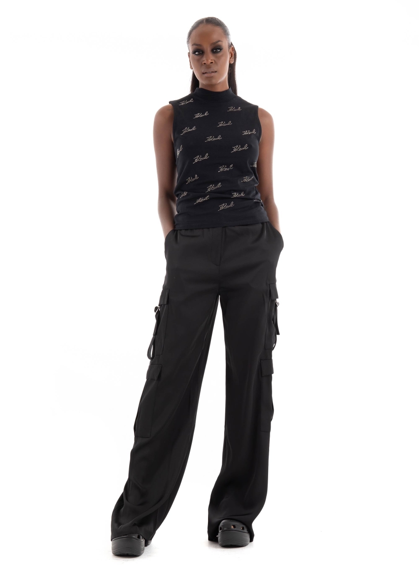 Karl Lagerfeld Satin Cargo Pant - Black