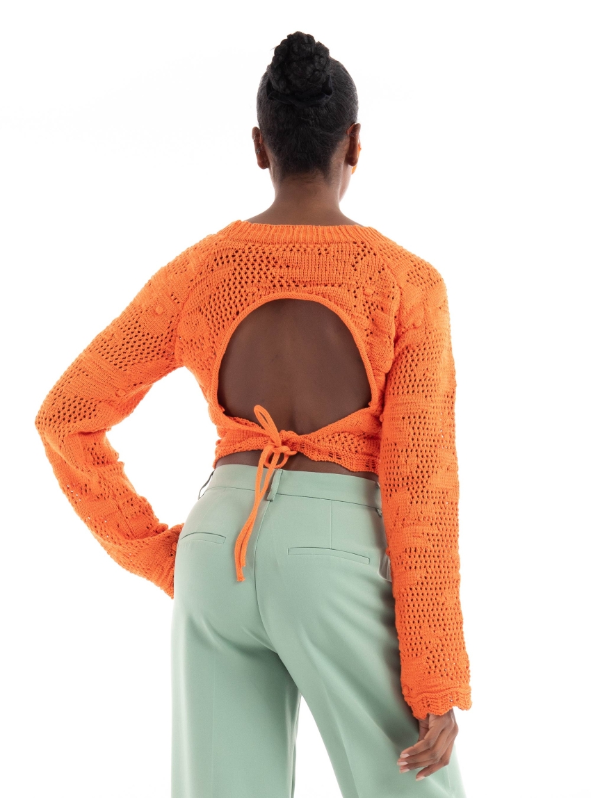 Only Cille Life Back Detail O-Neck Knit - Orange