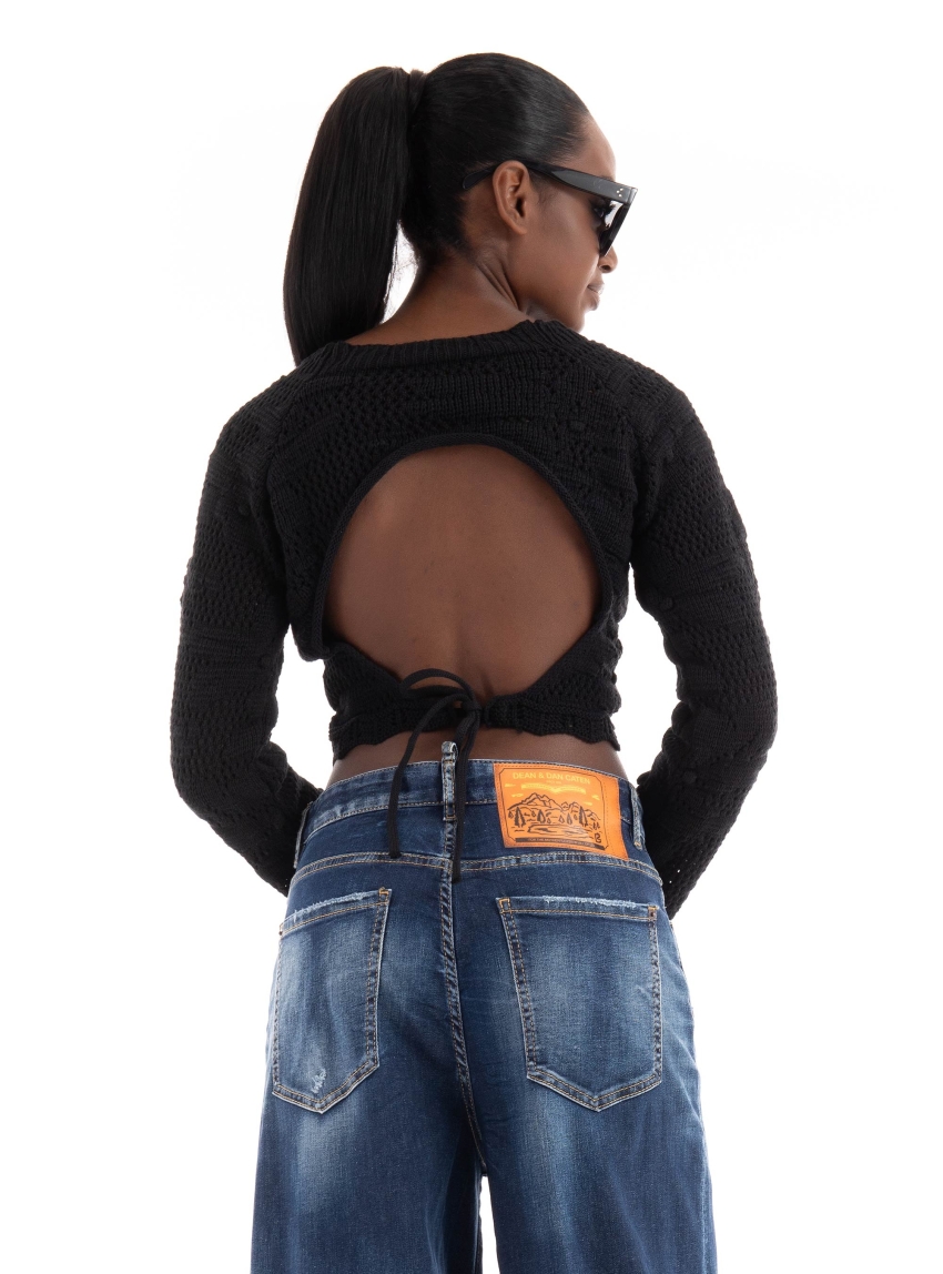 Only Cille Life Back Detail O-Neck Knit - Black