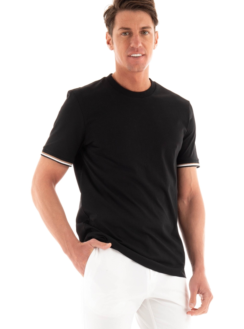 BOSS Regular Fit T-Shirt With Signature-Stripe Cuffs Thompson 04 - Black