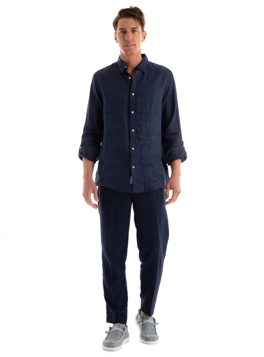 Scotch & Soda Wide Fit Pleated Herringbone Chino Pants - Navy