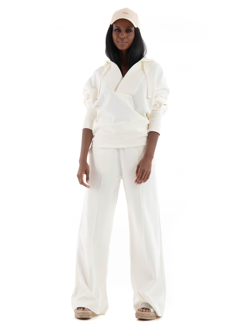 BOSS Relaxed Fit Drawstring Pants With Tape Trims Elsam1 - Off White